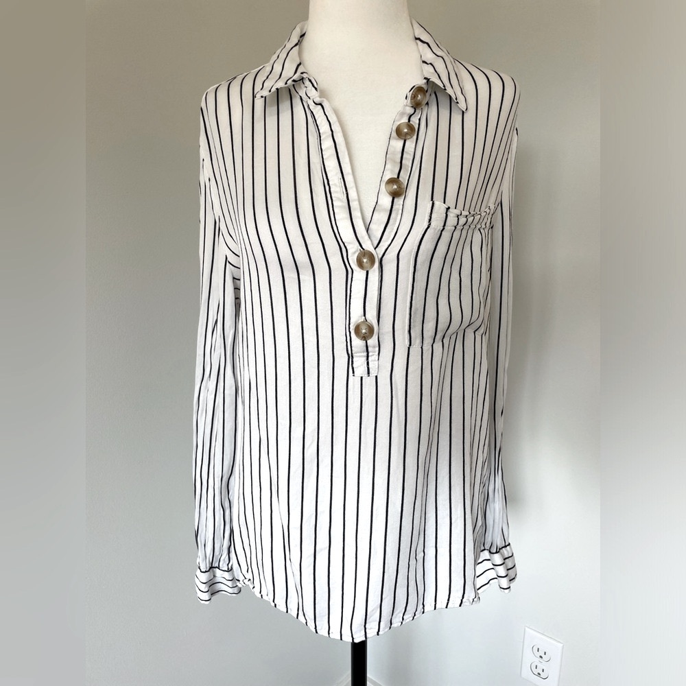 Dynamite White Stripe Half Button Down Shirt - Size Medium